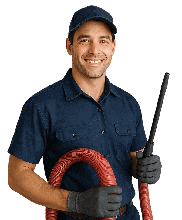 Manvel TX Air Ducts Cleaning technician holding HVAC tools and smiling